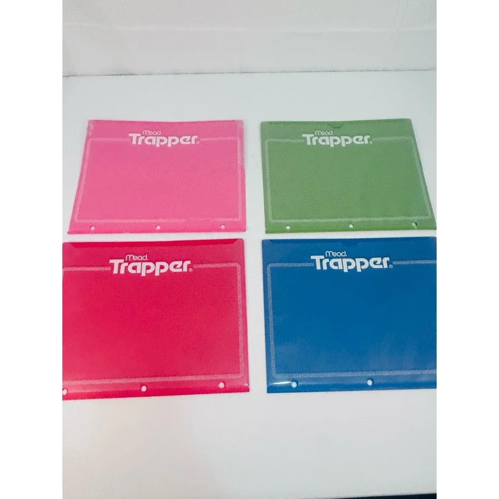 x4 Mead Trapper Pocket Folders Plastic Pink Green Red Blue